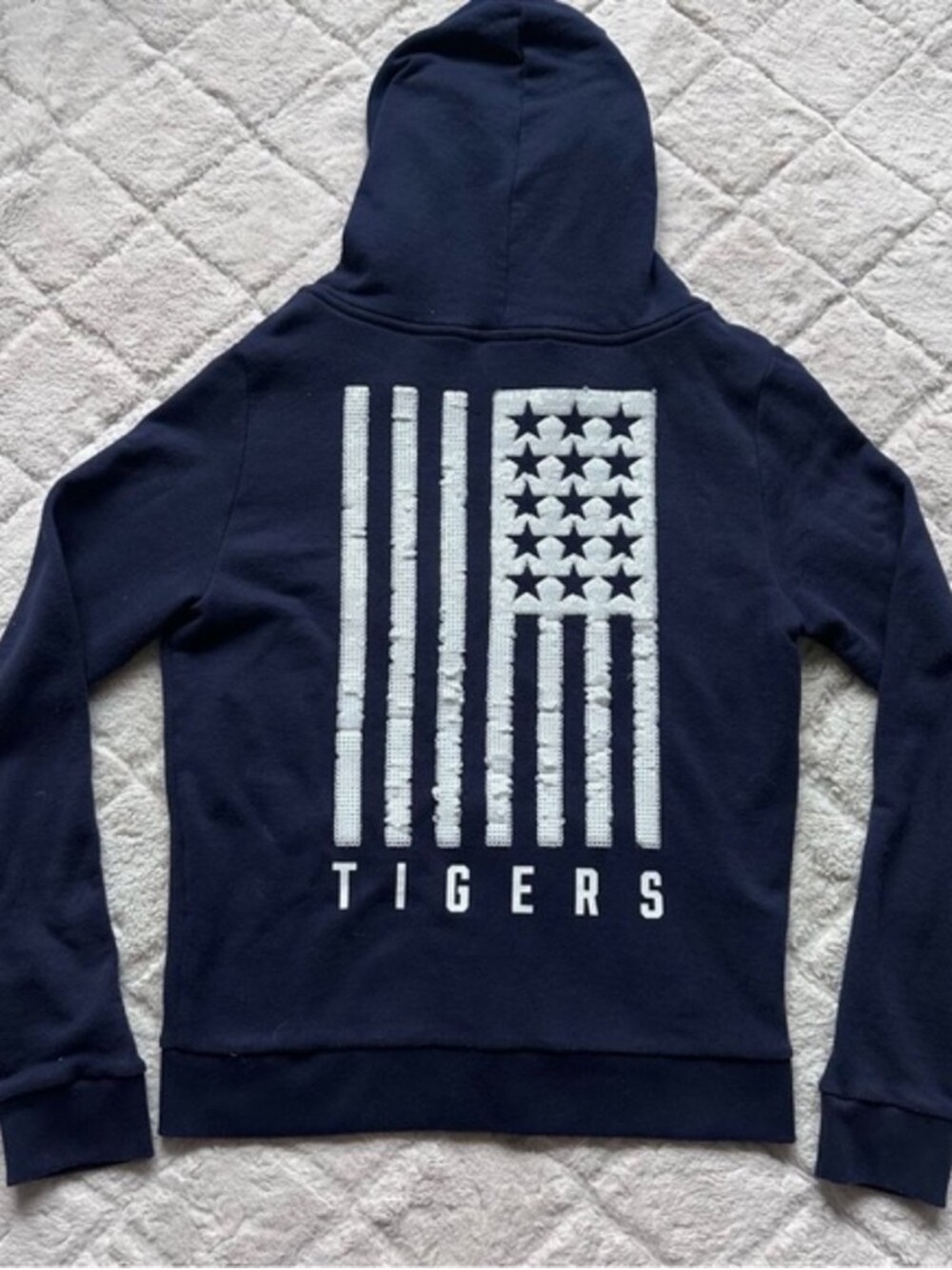 Victoria's Secret PINK | "Detroit Tigers" Navy Sequin Flag Hoodie | Size Medium